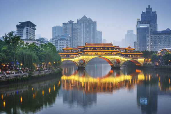 Chengdu, Sichuan, China at Anshun Bridge.