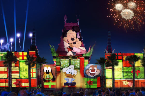 The 2016 holidays season brings a all-new nighttime spectacular to Disney's Hollywood Studios with "Jingle Bell, Jingle BAM!." The facade of the Chinese Theater comes alive with state-of-the-art projections, and guests will experience special effects, fireworks and even snow on, above and around the theater. "Jingle Bell, Jingle BAM!" will run Nov. 14 to Dec. 31, 2016.  (David Roark, photographer)